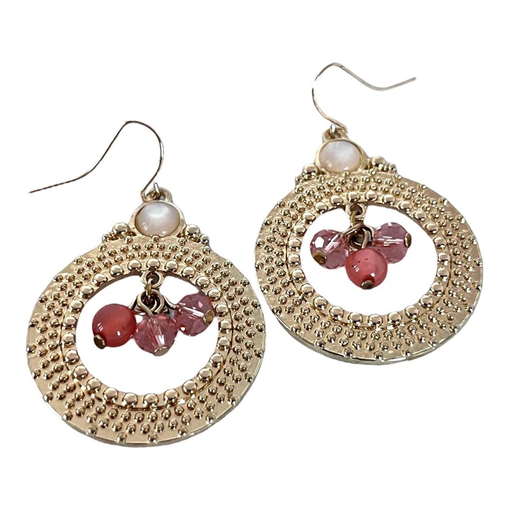 New Statement Earrings Gold Tone Crystals Moonglow Cabochons - 6B